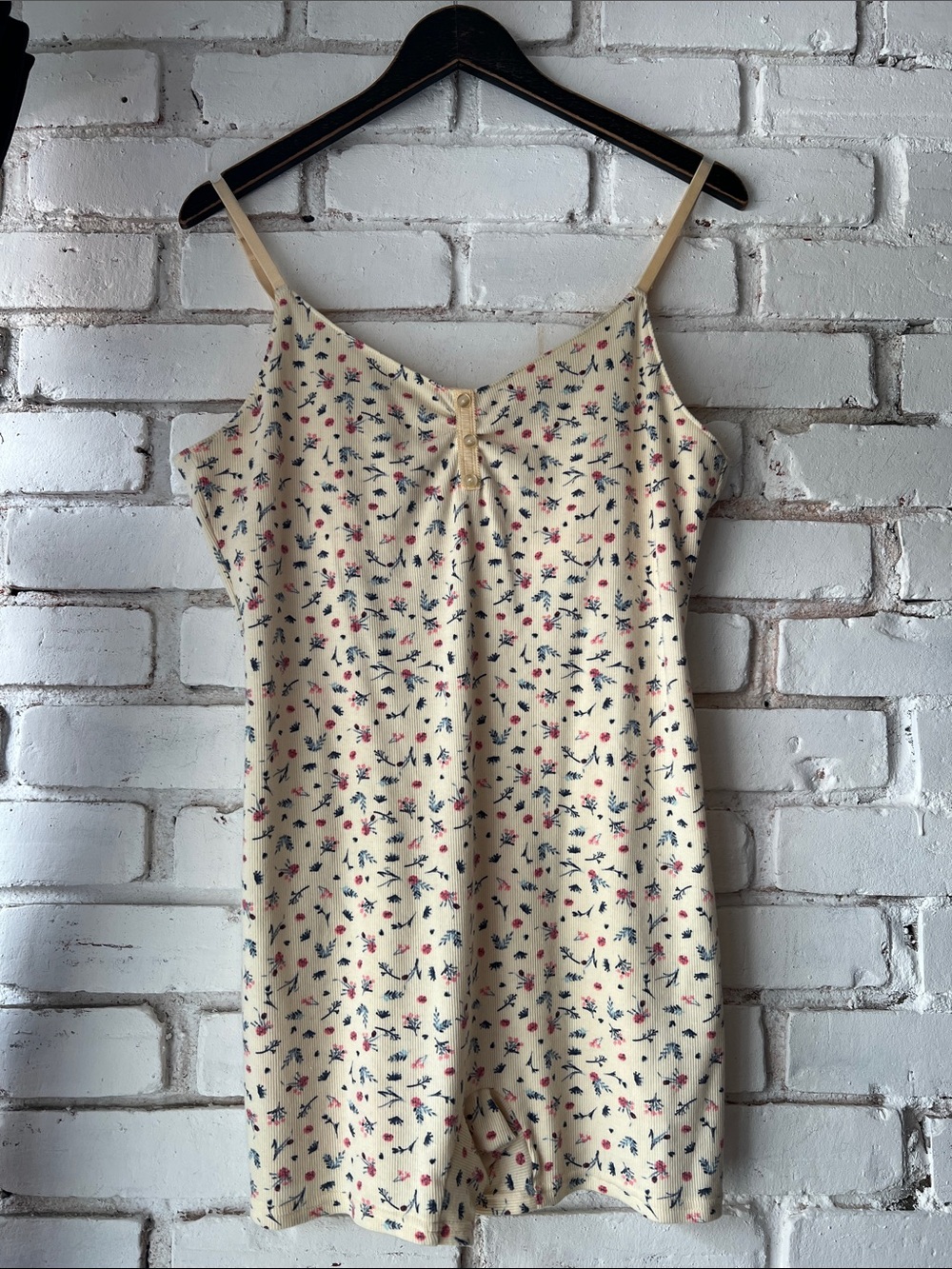 Cream Floral Cami Romper pale butter yellow casual floral jumper bedtime jumper